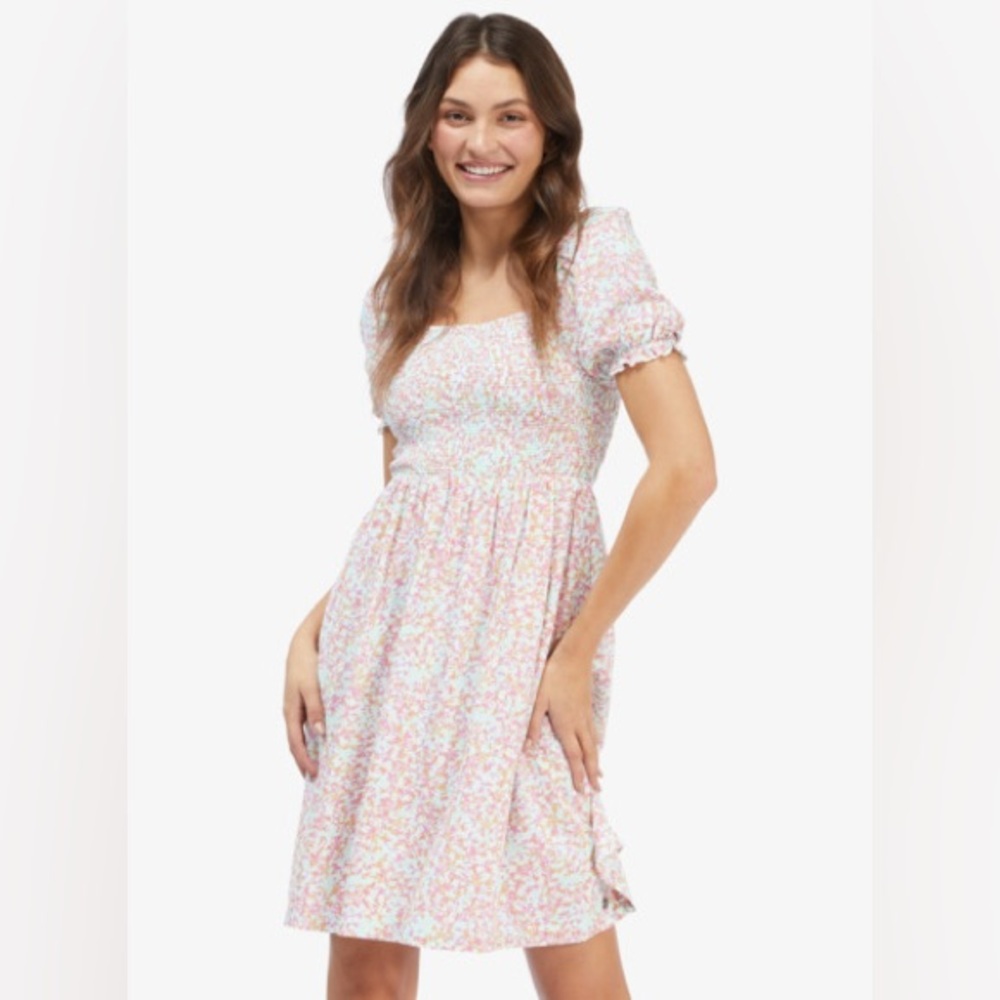 Roxy Floral Smocked Dress - Pink and Orange
